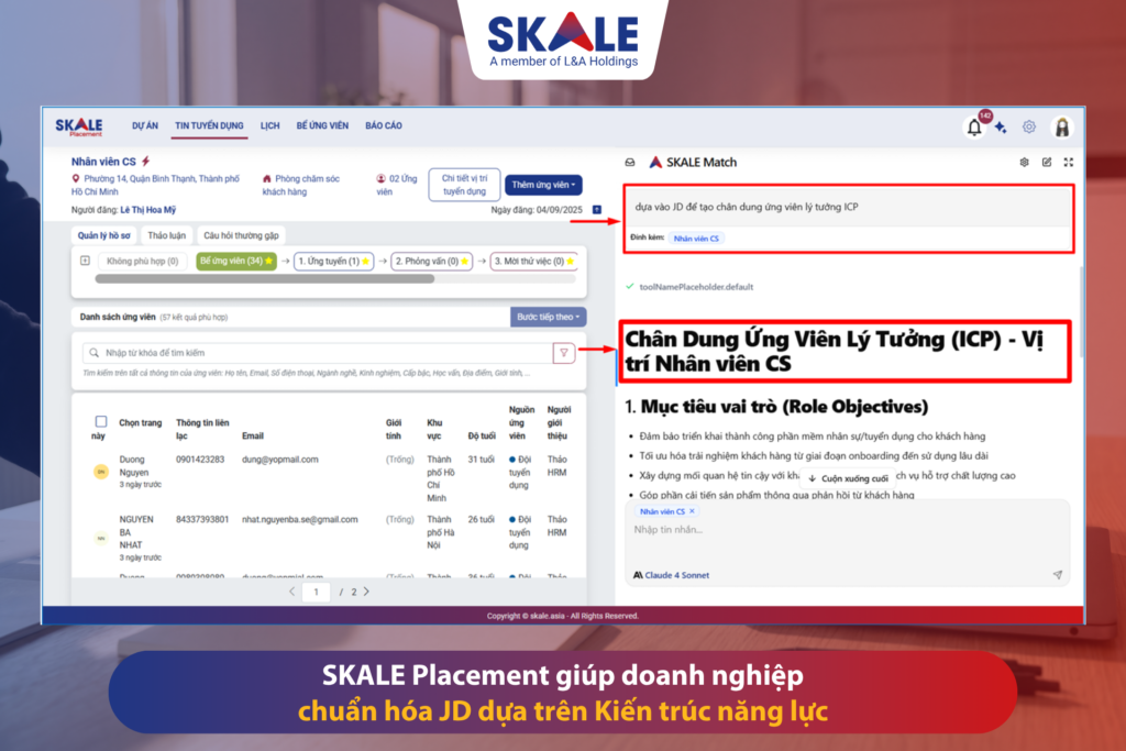 Giao diện SKALE Placement: Xây dựng chân dung ứng viên lý tưởng