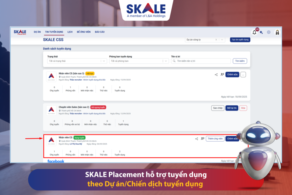 SKALE Placement hỗ trợ tuyển dụng theo dự án/chiến dịch tuyển dụng