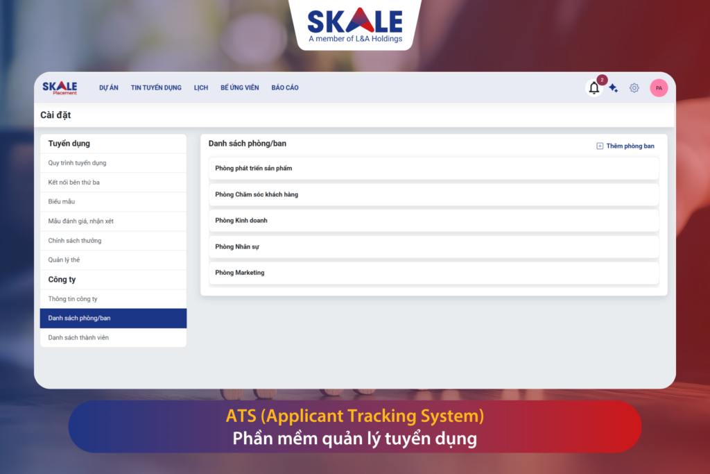 Giao diện SKALE Placement - Nền tảng công nghệ nhân sự